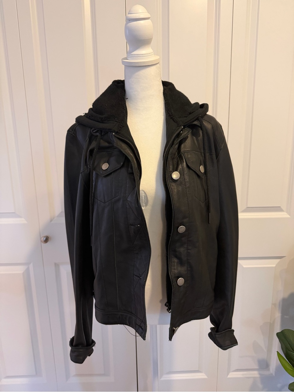 Black Hooded Genuine Leather Jacket - super soft like lamb leather.